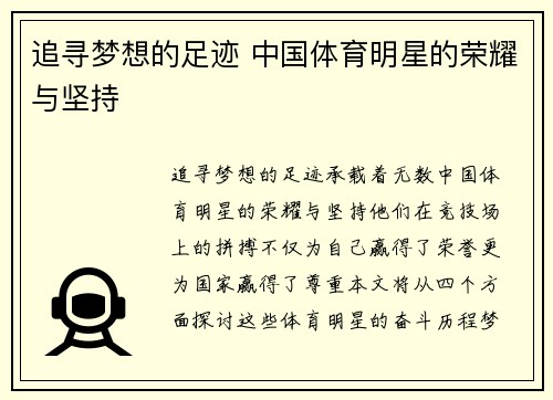 追寻梦想的足迹 中国体育明星的荣耀与坚持